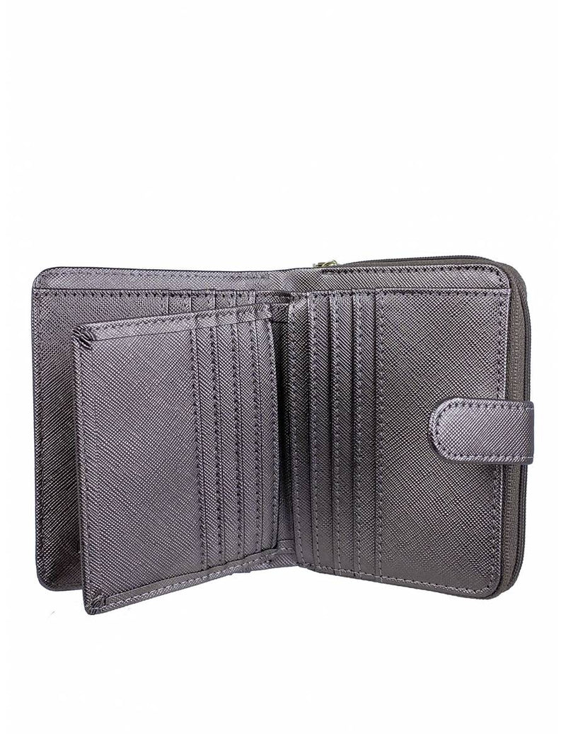 Saffiano Leatherette Bifold Side Zipped Compartment Wallet