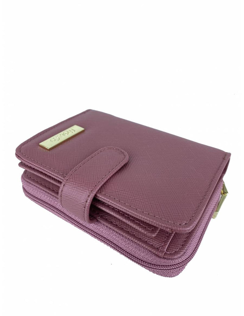 Saffiano Leatherette Bifold Side Zipped Compartment Wallet