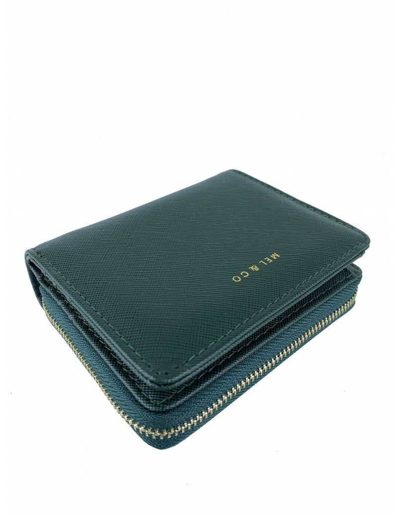 Saffiano-Effect Snap Wallet With Zip-Around Compartment