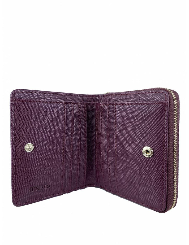 Saffiano-Effect Snap Wallet With Zip-Around Compartment