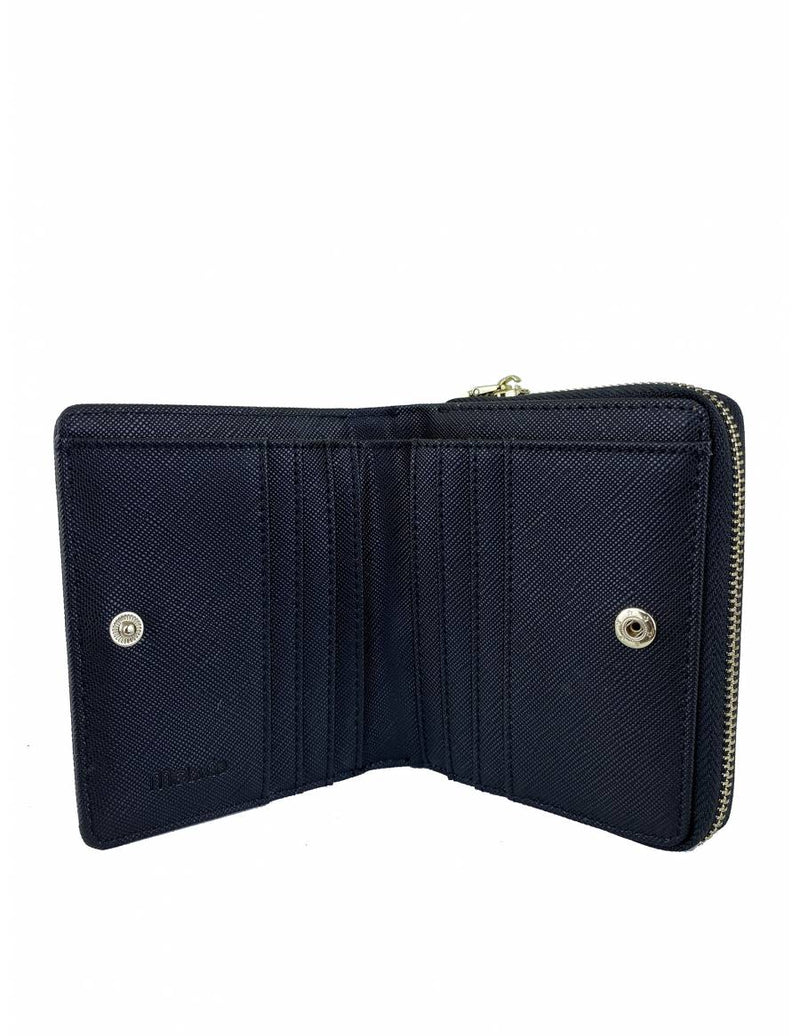 Saffiano Leatherette Bifold Snap Wallet With Zip-Around Compartment