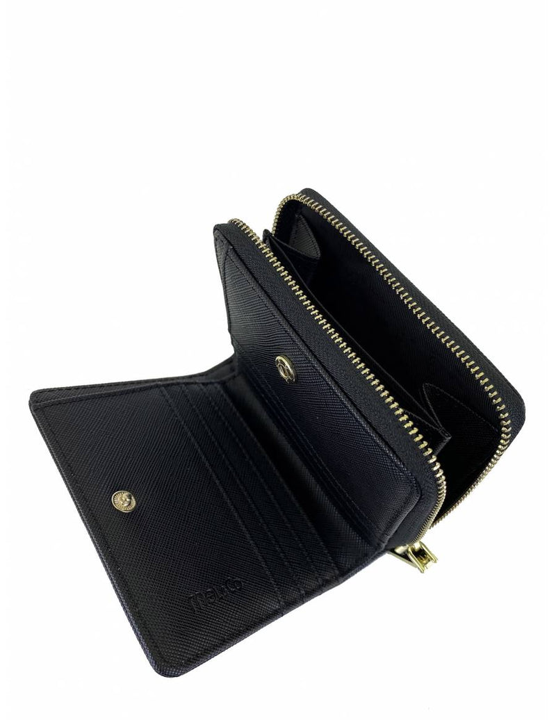 Saffiano Leatherette Bifold Snap Wallet With Zip-Around Compartment