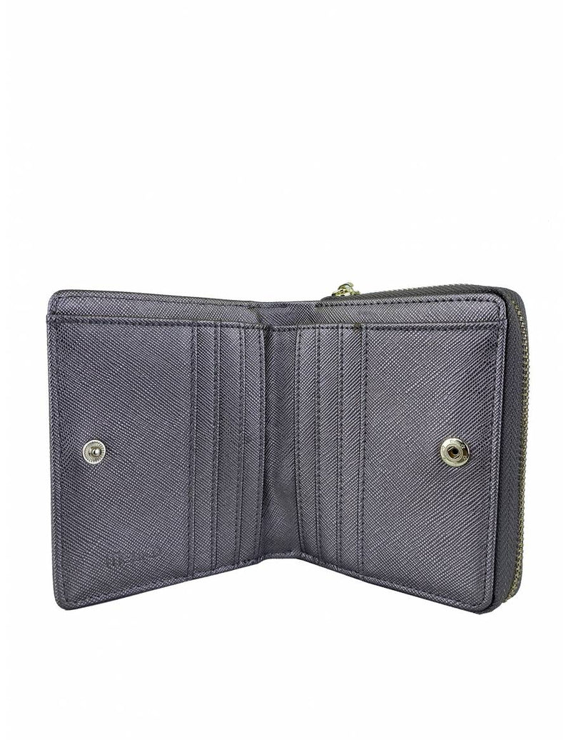 Saffiano Leatherette Bifold Snap Wallet With Zip-Around Compartment