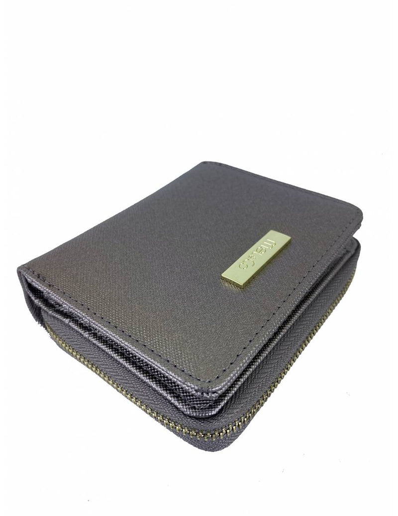 Saffiano Leatherette Bifold Snap Wallet With Zip-Around Compartment