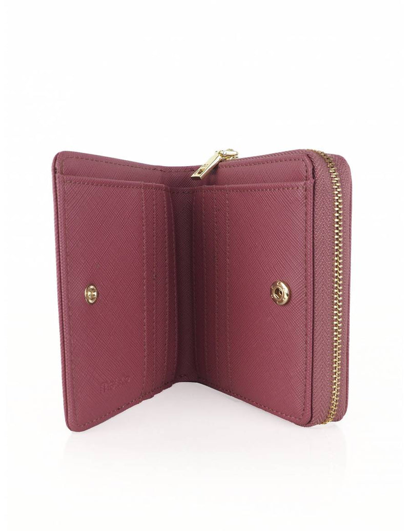 Saffiano Leatherette Bifold Snap Wallet With Zip-Around Compartment