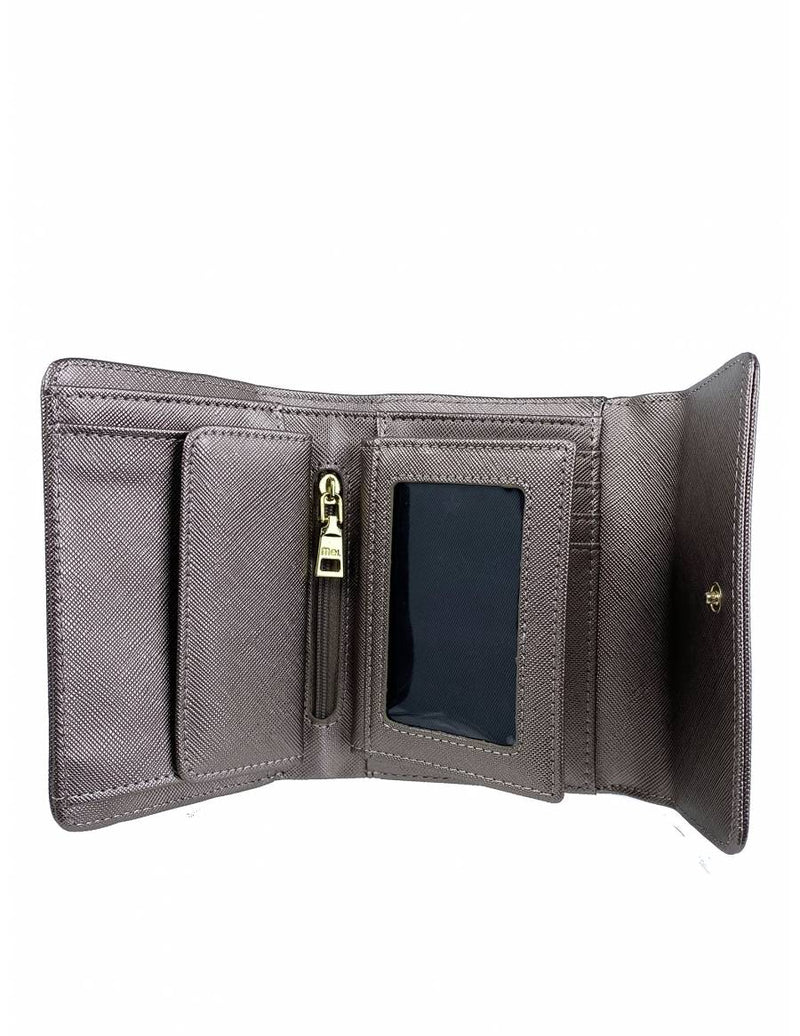 Saffiano Leatherette Tri-Fold Half Flap Wallet