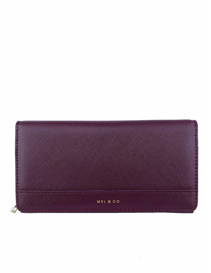 Mel & Co Saffiano-Effect Tri-Fold Flap Large Wallet