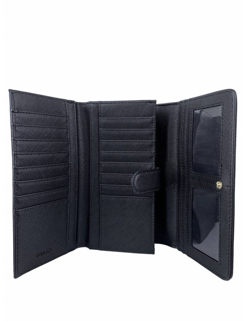 Saffiano Leatherette Tri-Fold Flap Large Wallet