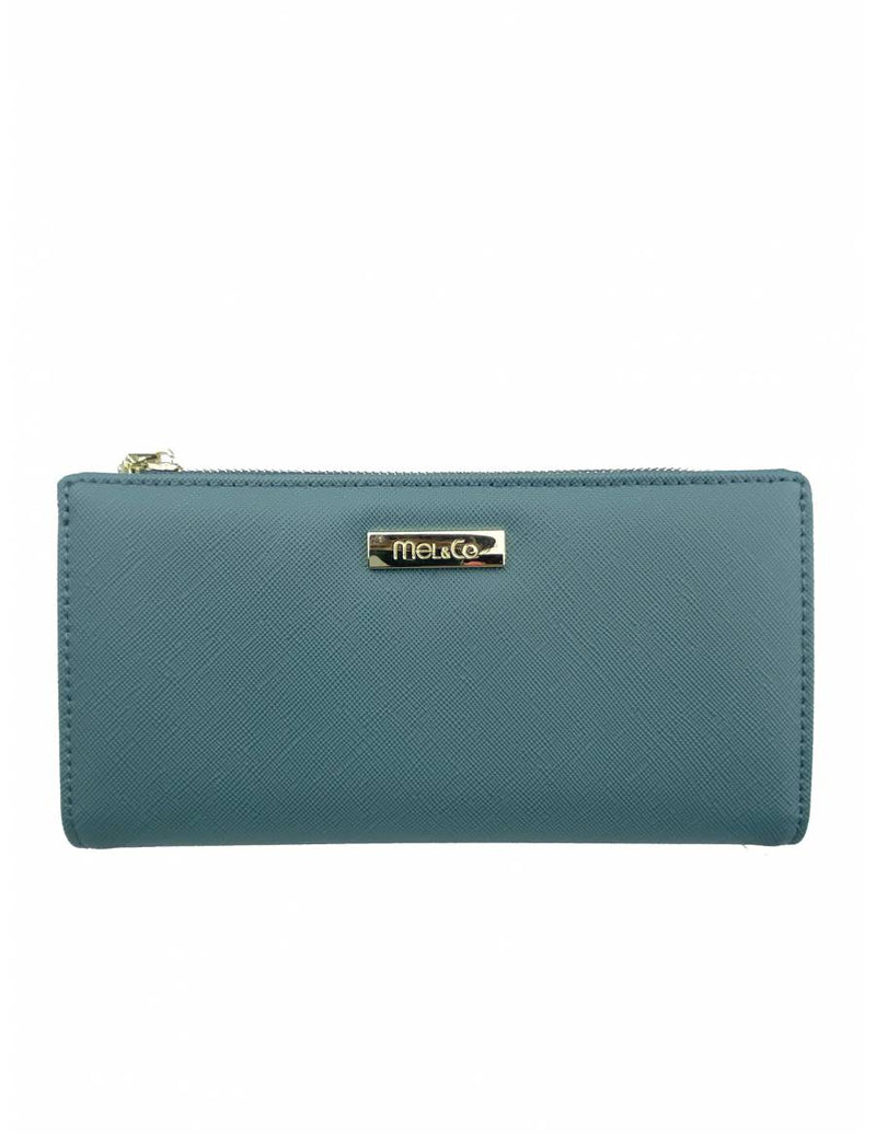 Mel & Co Saffiano Leatherette Bi-Fold Snap Long Wallet