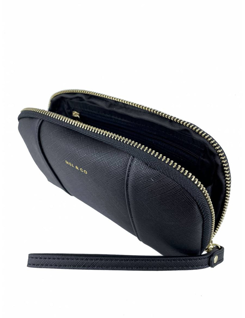 Saffiano-Effect Loop Handle Zip-Around Wristlet Pouch