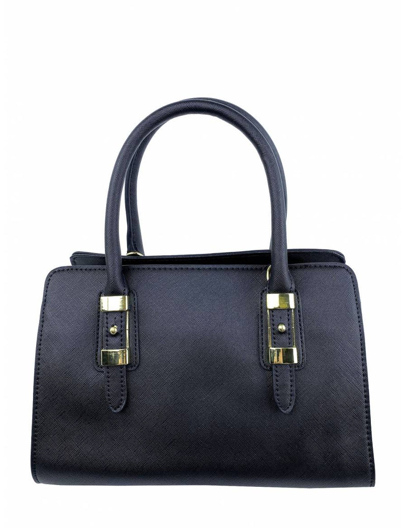 Saffiano-Effect Satchel With Metal Buckle Detail