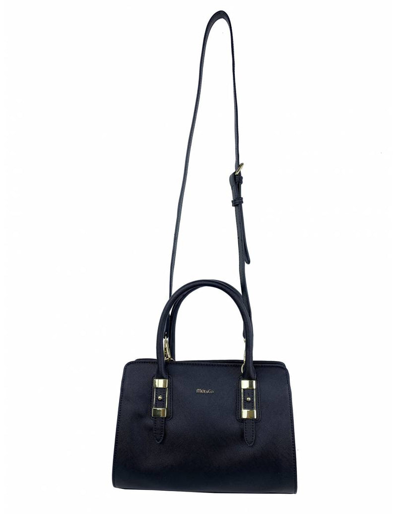 Saffiano-Effect Satchel With Metal Buckle Detail