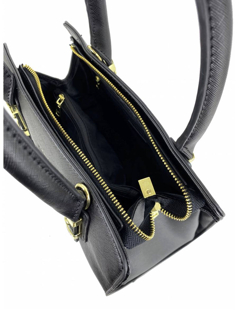 Saffiano-Effect Satchel With Metal Buckle Detail