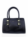 Saffiano-Effect Satchel With Metal Buckle Detail