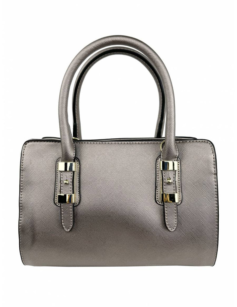 Saffiano-Effect Satchel With Metal Buckle Detail