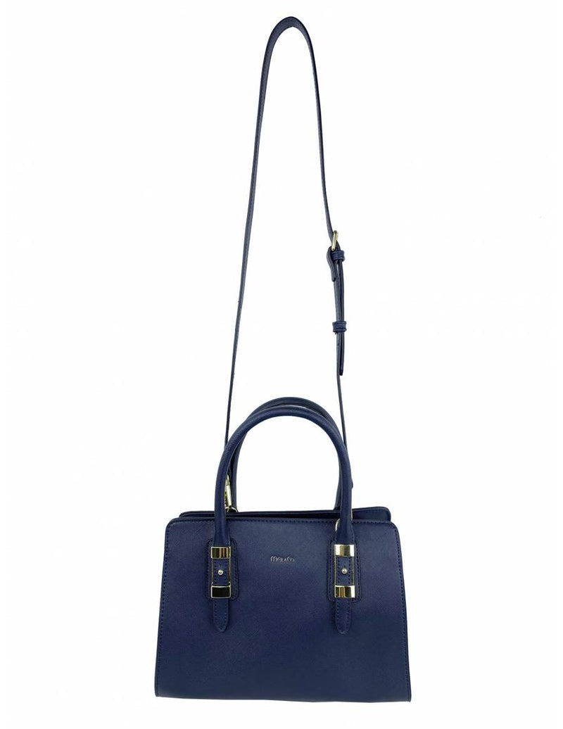 Saffiano-Effect Satchel With Metal Buckle Detail