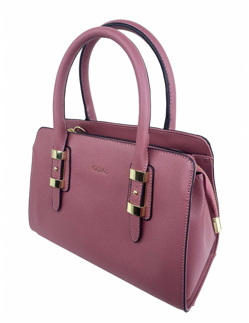 Saffiano-Effect Satchel With Metal Buckle Detail