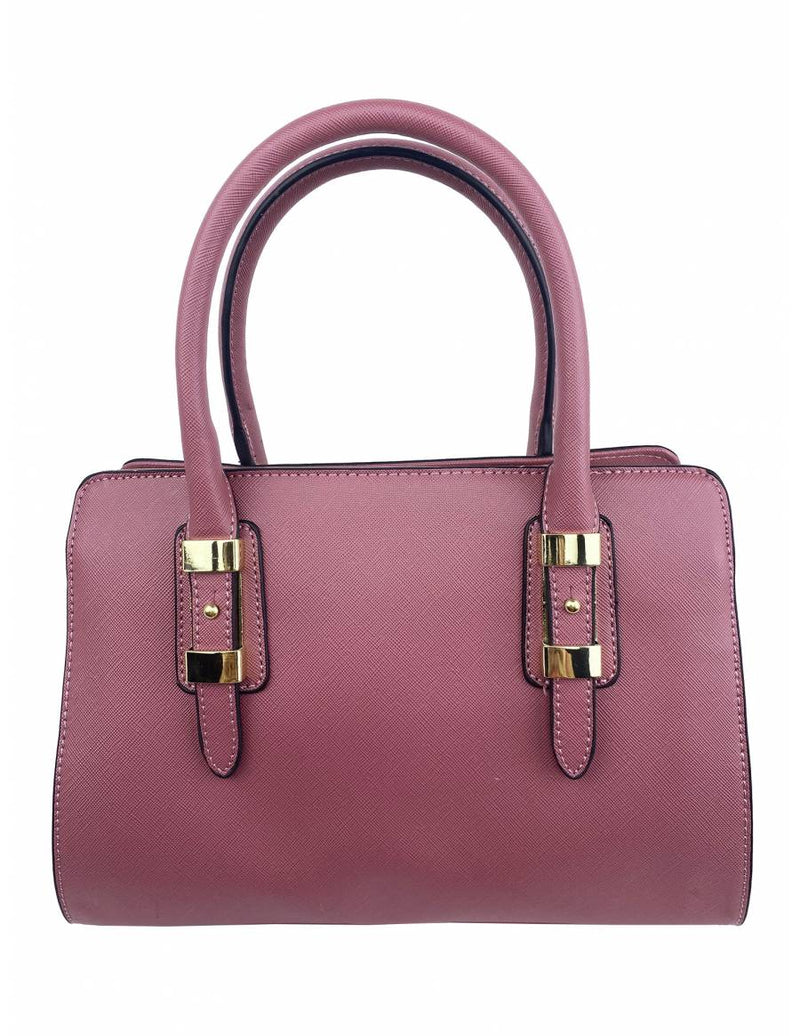 Saffiano-Effect Satchel With Metal Buckle Detail