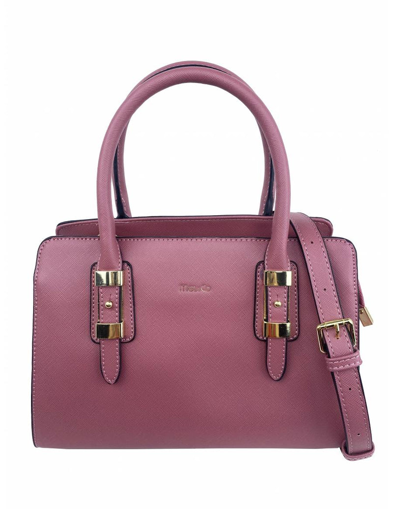 Saffiano-Effect Satchel With Metal Buckle Detail