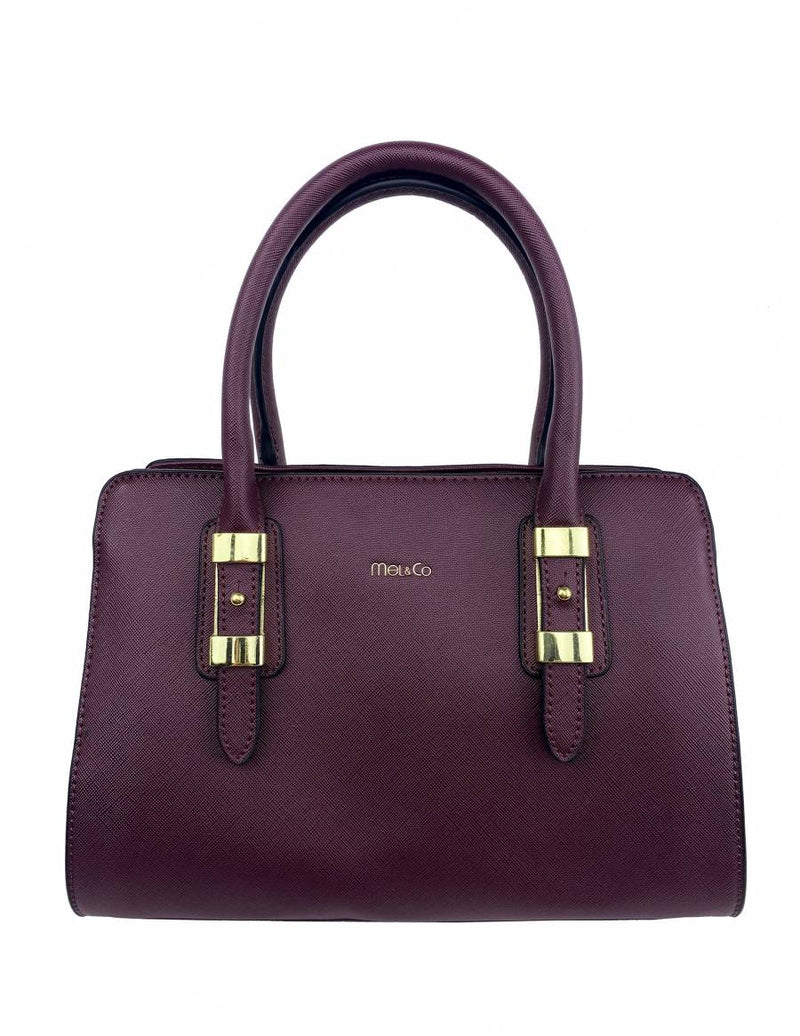 Saffiano-Effect Satchel With Metal Buckle Detail