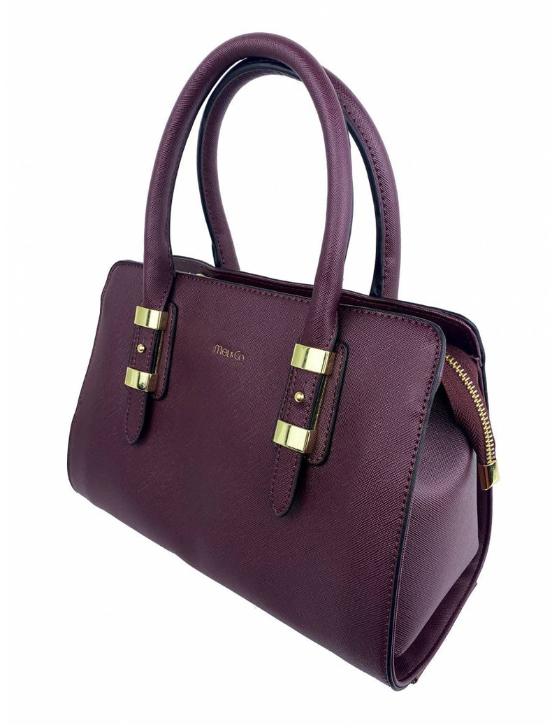 Saffiano-Effect Satchel With Metal Buckle Detail