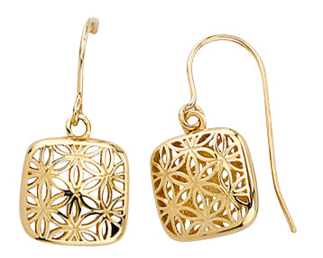 W&D 9ct Yg Lattice Cube Drop Earring