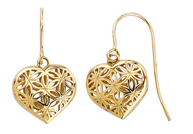 W&D 9ct Yg Lattice Heart Drop Earring