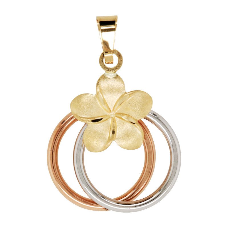 W&D 9ct Tri Gold Interlocking Ring W Flower Pendant