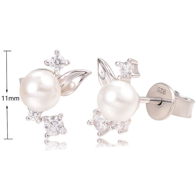 J&T White Shell Pearl Rhodium Plated Earring