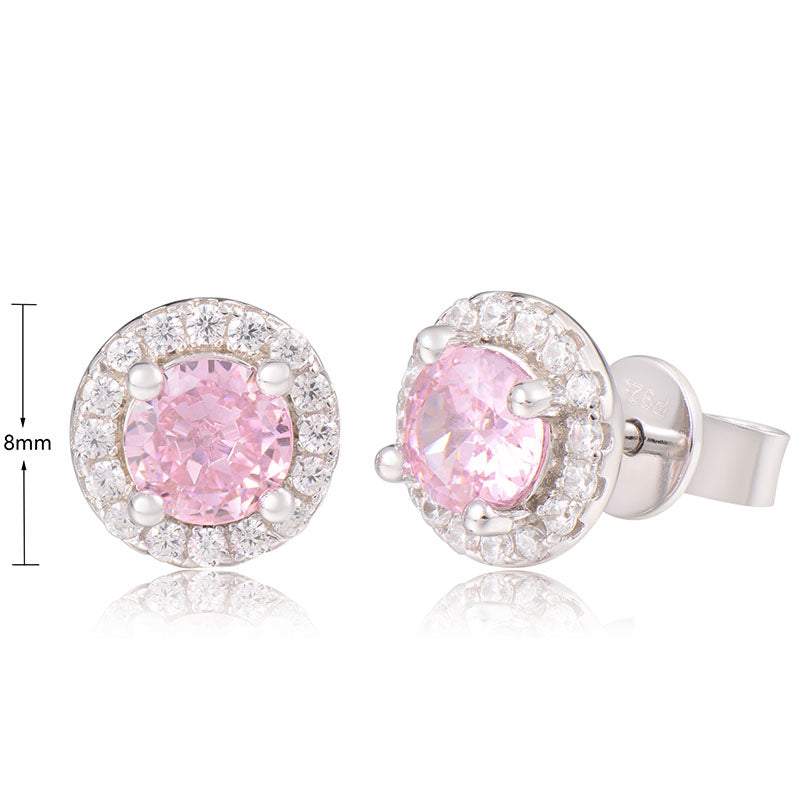J&T Pink & White Cz Rhodium Plated Earring