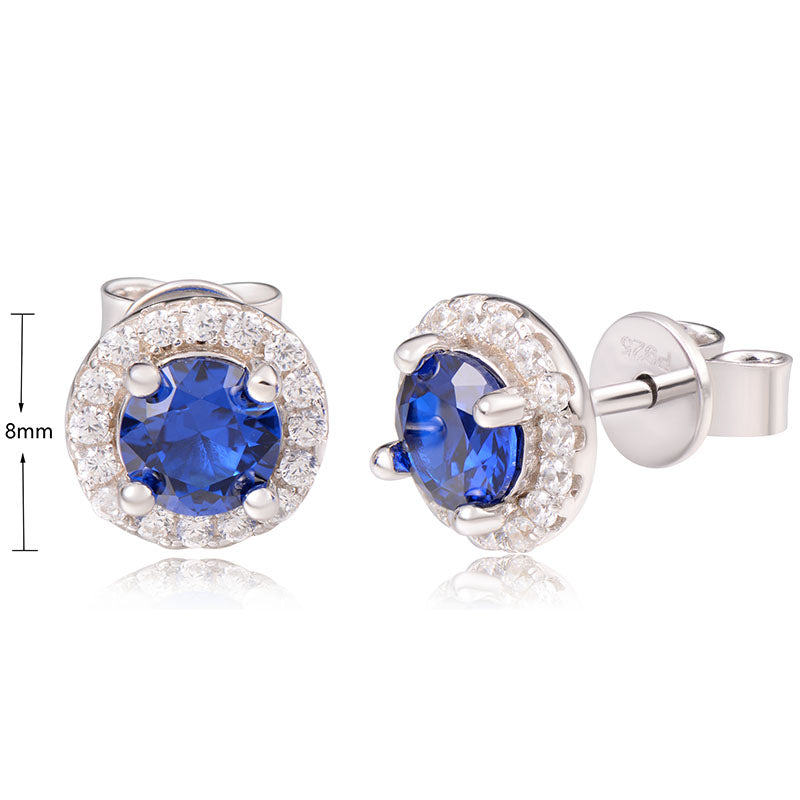 J&T Dark Blue & White Cz Rhodium Plated Earring