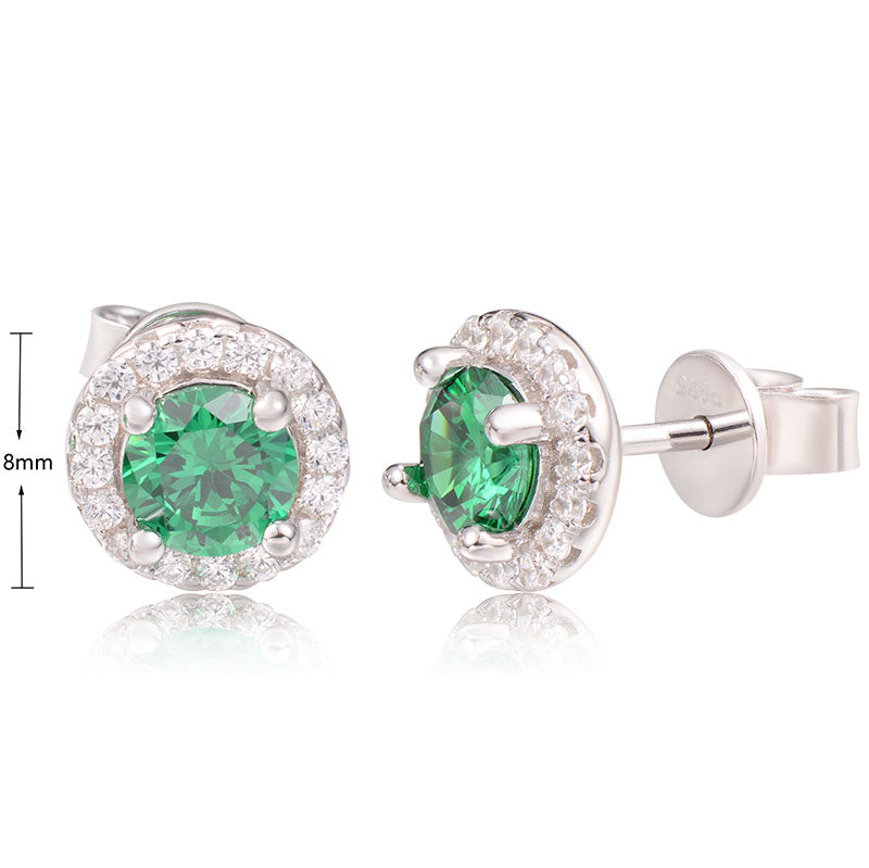 J&T Green & White Cz Rhodium Plated Earring