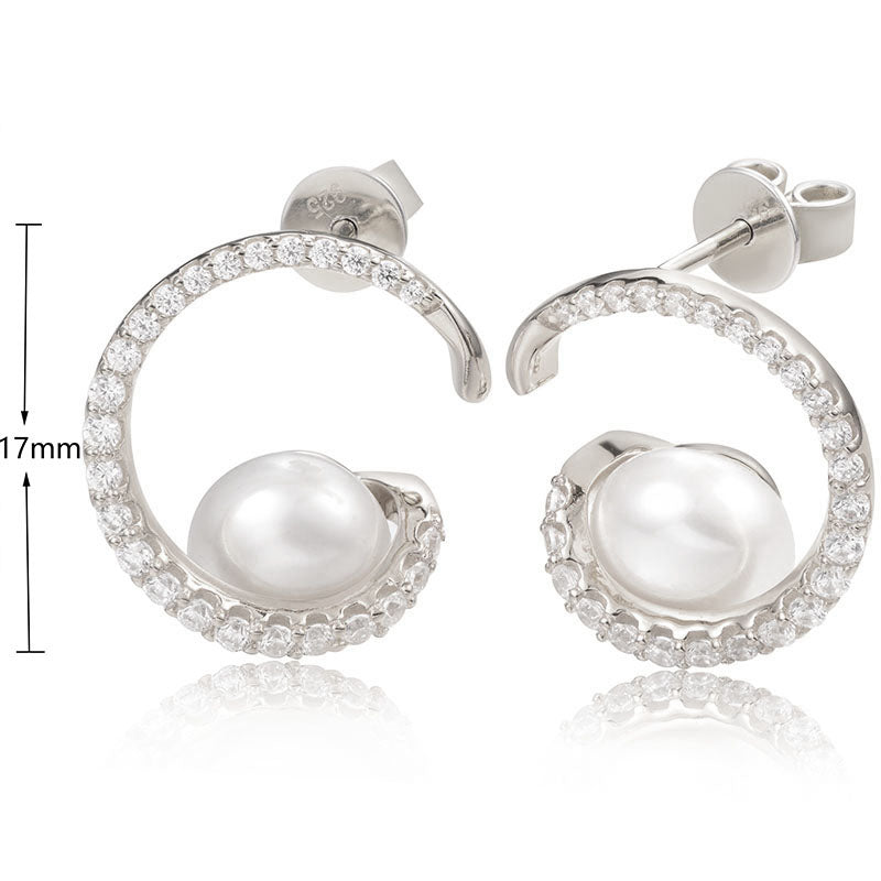 J&T White 8mm Rhodium Plated Earring