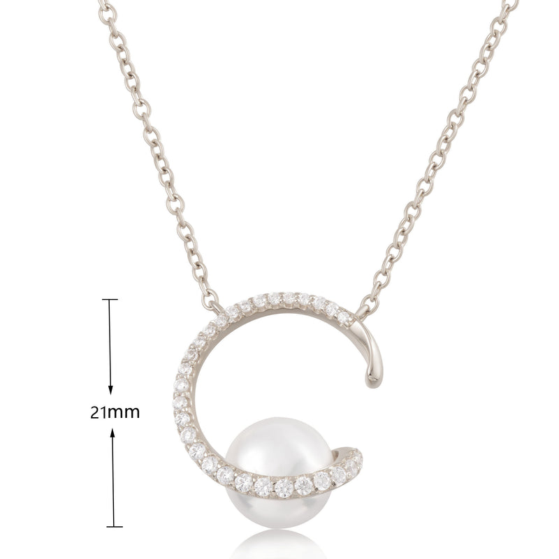 J&T White Shell Pearl Rhodium Plated 45cm Necklace