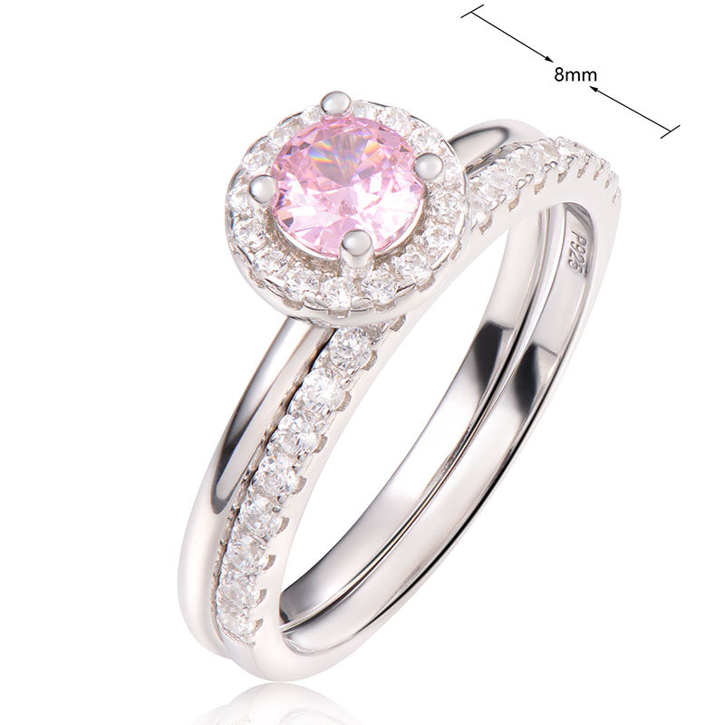 J&T Pink & White Cz Rhodium Plated Ring