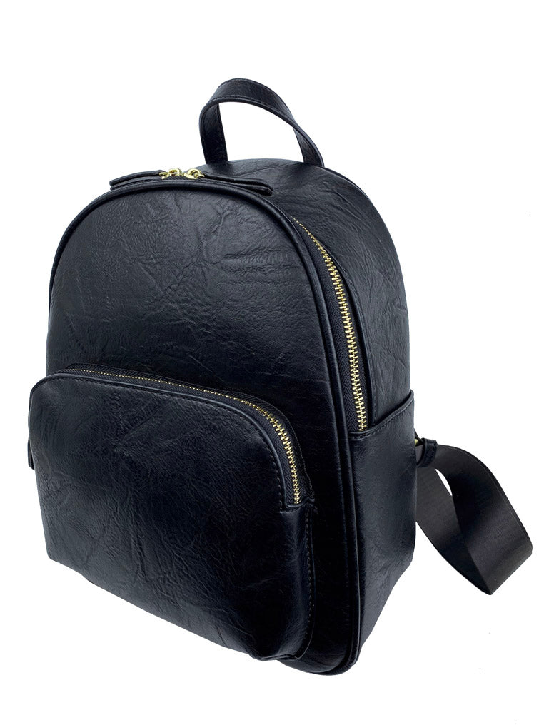 Faux Leather Round Top Minimalist Backpack