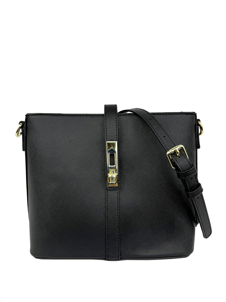 Box Calf Leatherette Buckle Detail Sling Bag