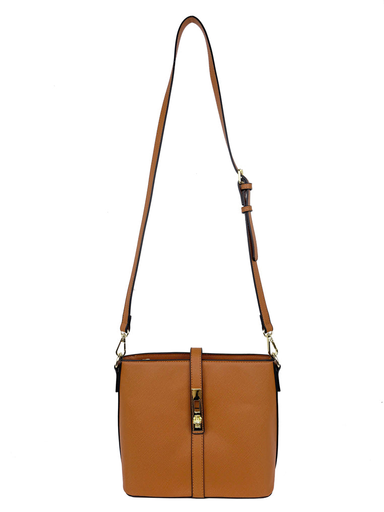 Box Calf Leatherette Buckle Detail Sling Bag