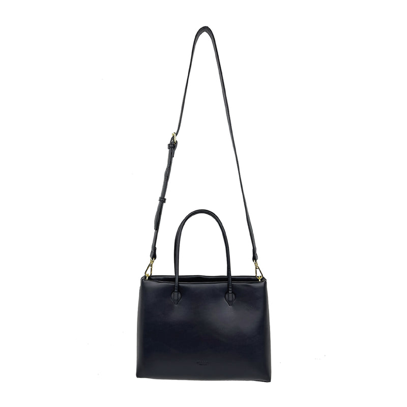Calf Leatherette Satchel Top Handle Black