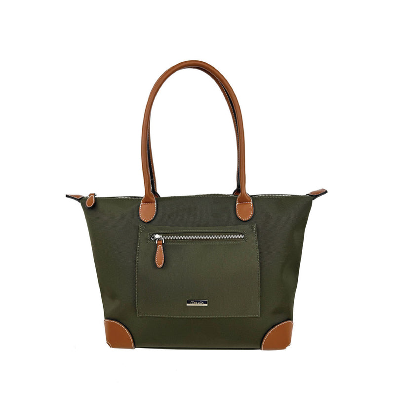 Nylon Canvas Tote With Zipper Khaki