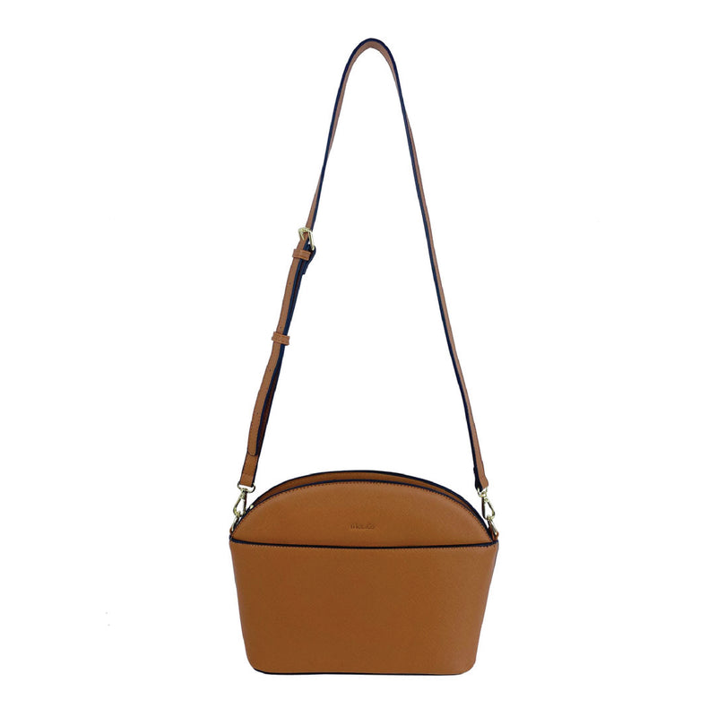 Saffiano-Effect Dome Sling Bag Tan