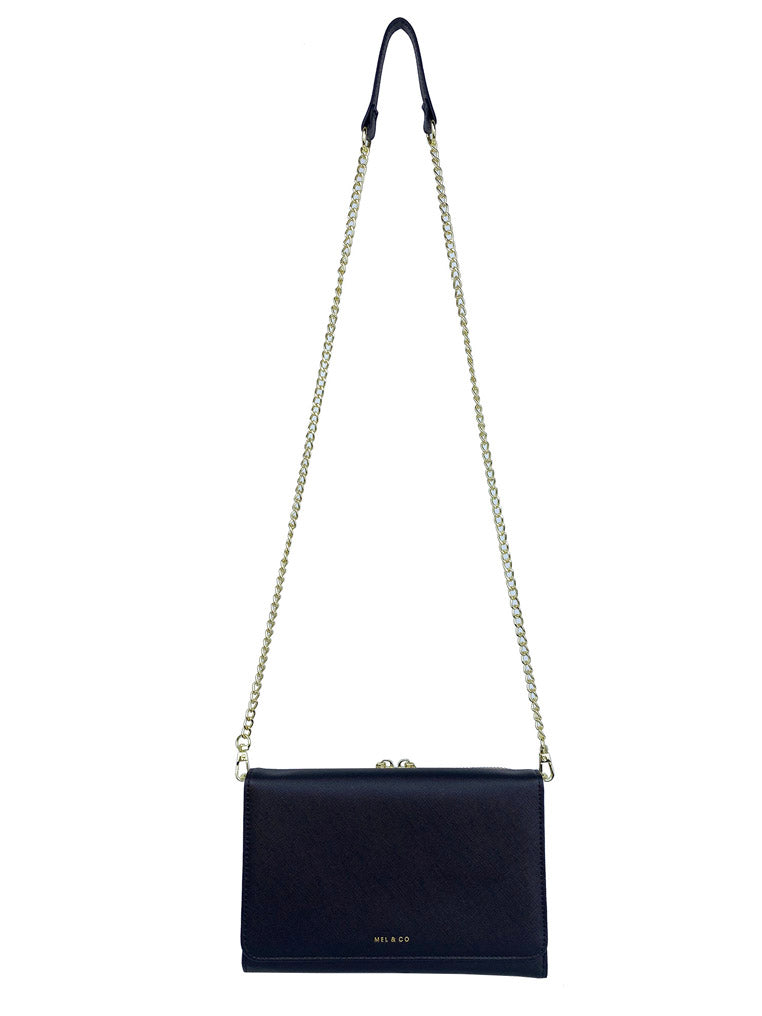 Saffiano-Effect Chain Wallet With Flap Compartment