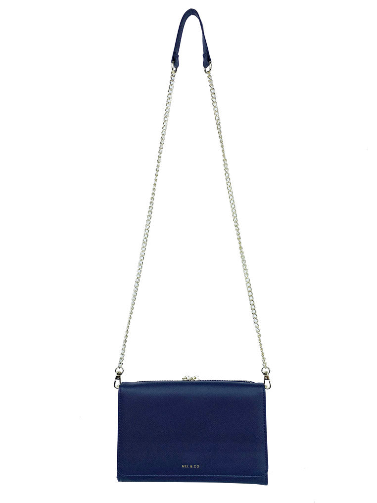 Saffiano-Effect Chain Wallet With Flap Compartment