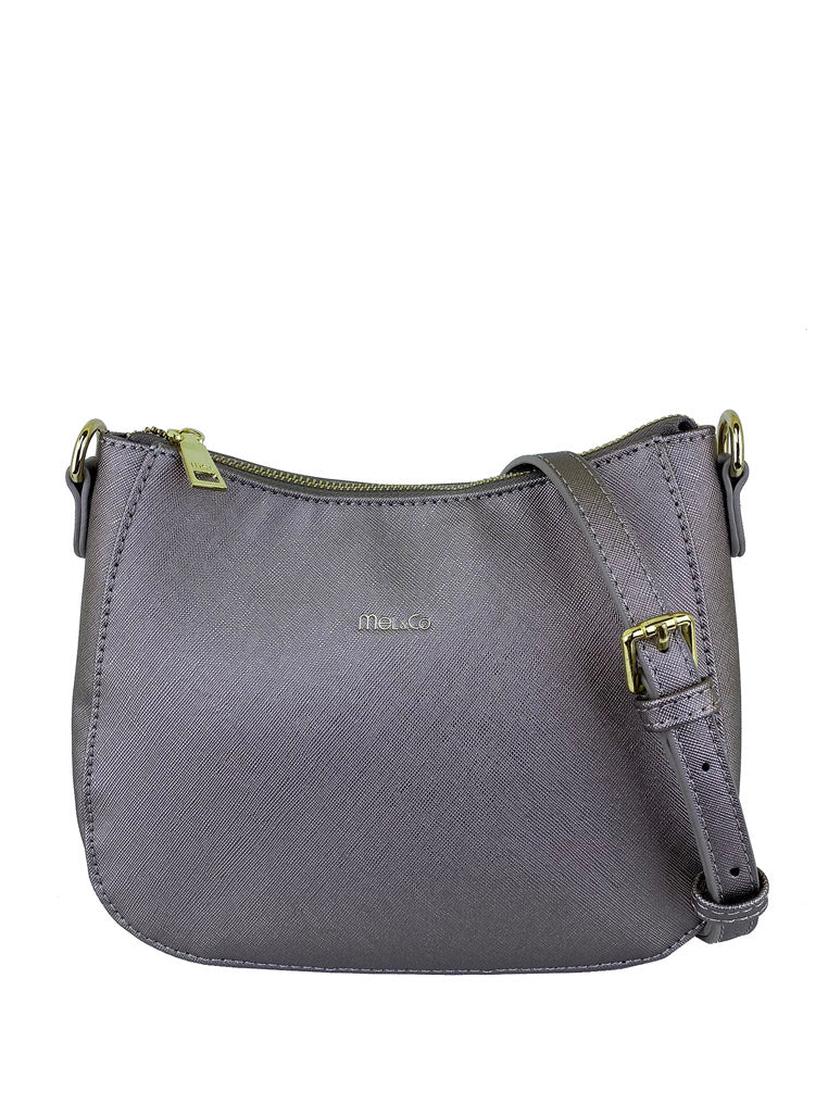 Saffiano-Effect Curve Top Sling Bag