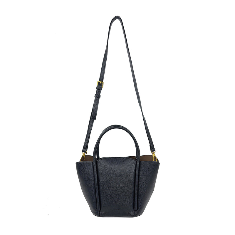 Pebbled Double Handle Bucket Bag Black