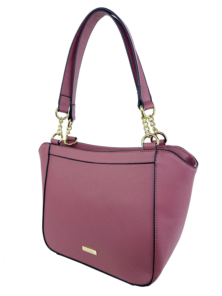 Saffiano Leatherette Double Handle With Chain Detail