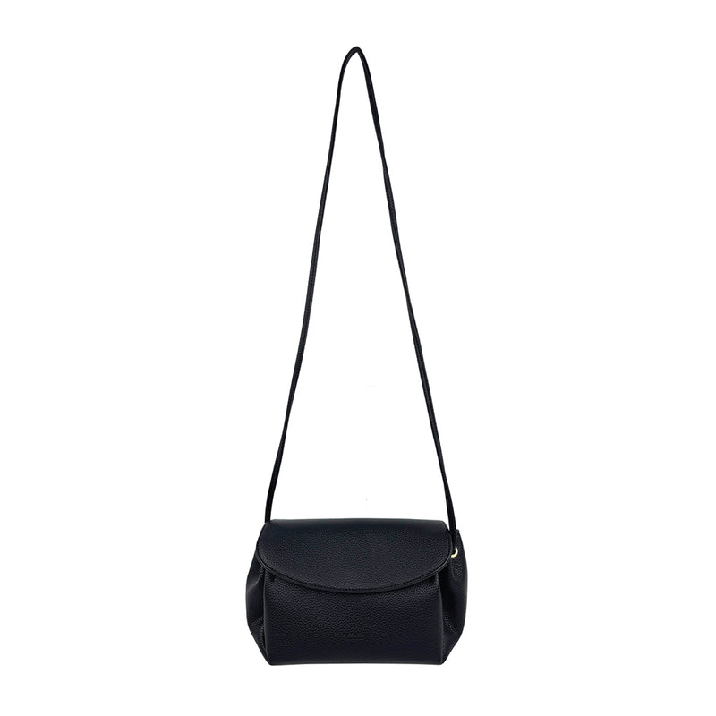 Pebbled Flap Knotted Sling Bag Black