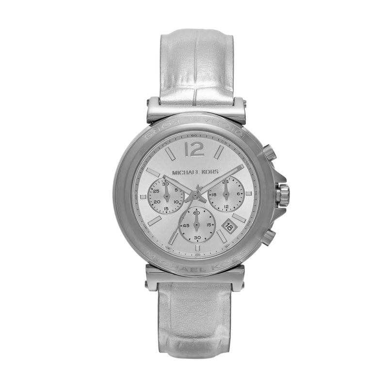 MK Maren Silver-Tone and Crocodile Embossed Leather Watch