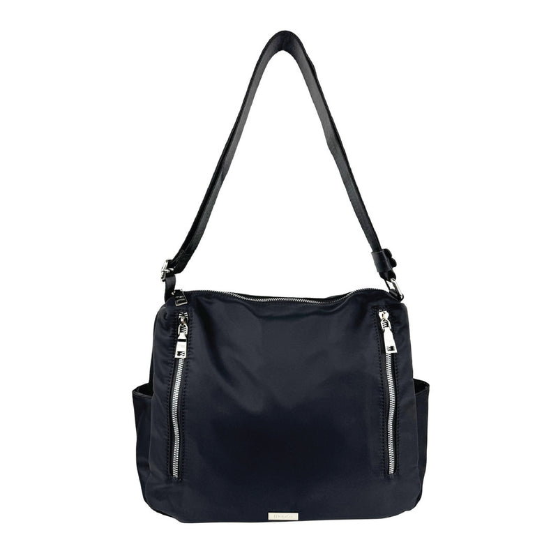 Nylon Shoulder Sling Bag With Twin Zipper Pockets Black