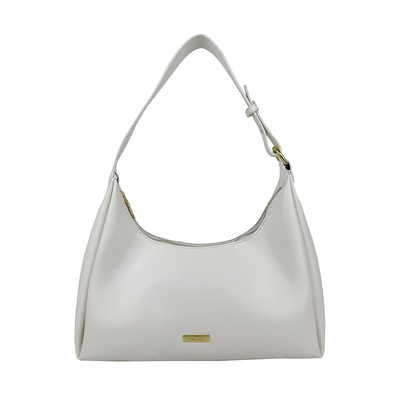 Nylon Shoulder Sling Bag With Twin Zipper Pockets White